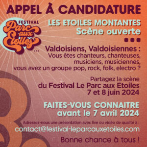 Affiche de l'appel à candidature "Les étoiles montantes" du festival Le Parc aux Etoiles 2024